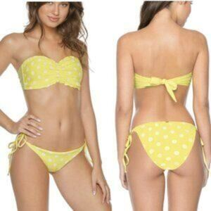 NWT Pilyq Yellow Dot Scalloped Bandeau Sz S
